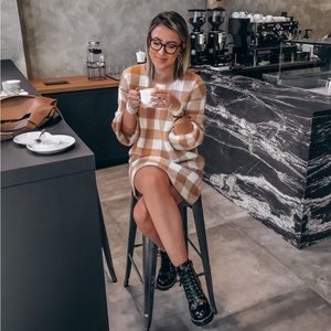 LPA Tan and White Plaid Dress